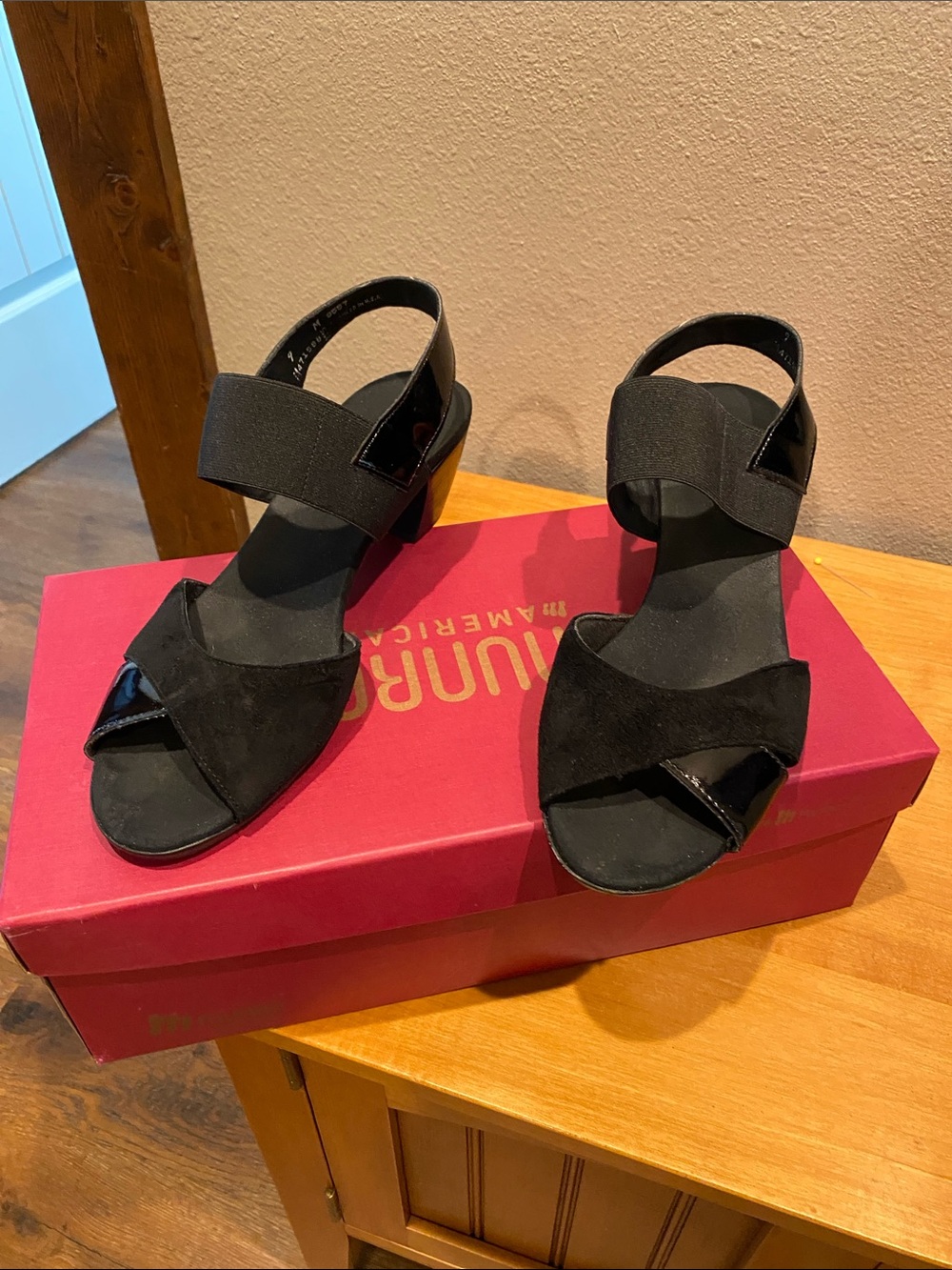 Munro Black Suede & Patent Leather Slingback Heels